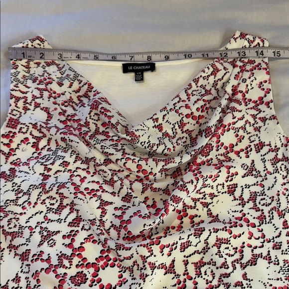 Le Chateau Top Cowl Neck Lined Reddish Pink Black Sleeveless Women's Size L - Picture 5 of 9